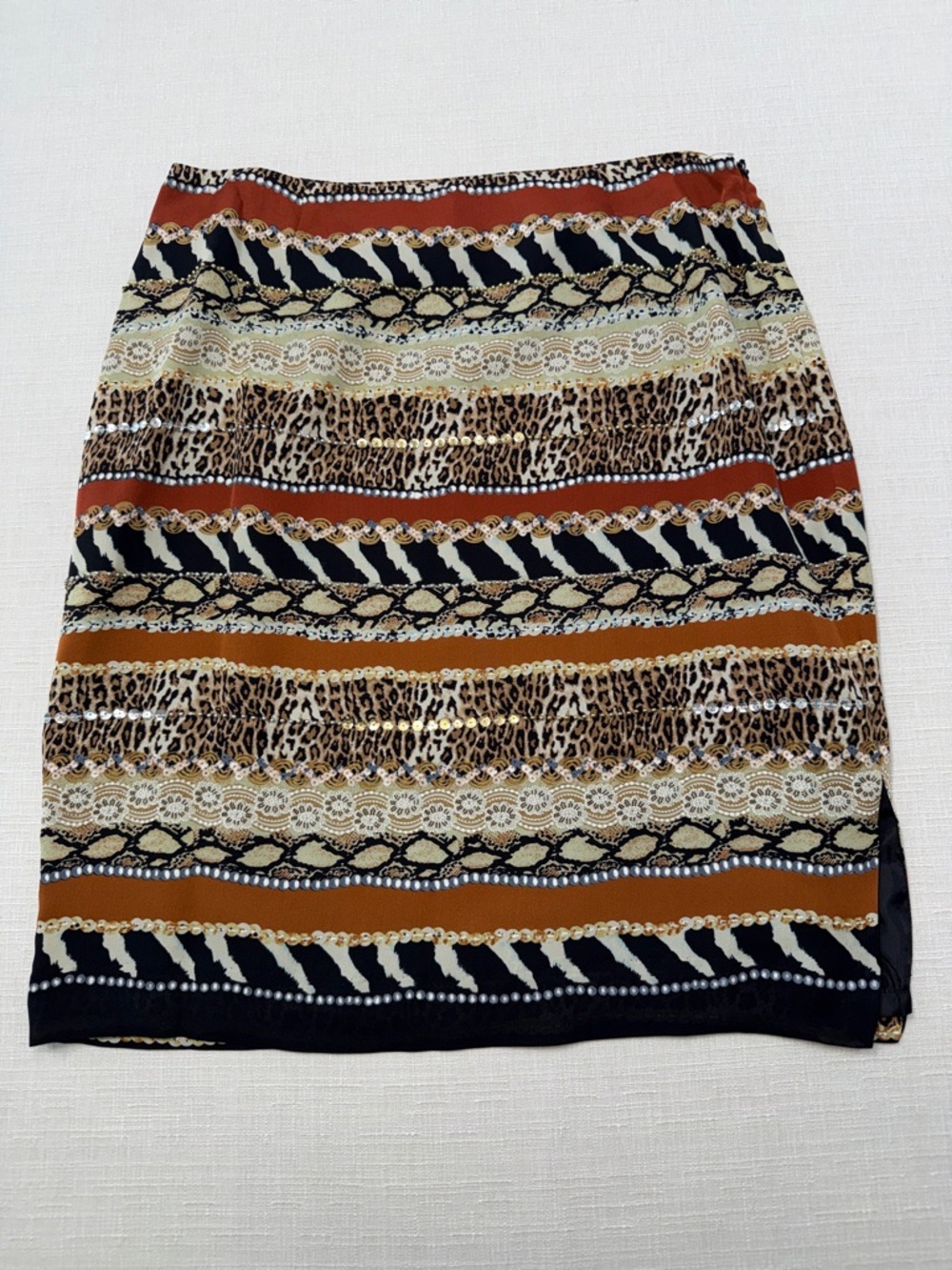 Silk Club Mixed Animal & Stripe Pencil Skirt - Black, Brown, Cream